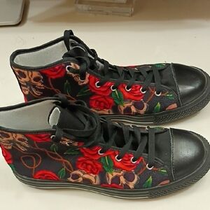 Converse Black and Red Skull Rose High-Tops